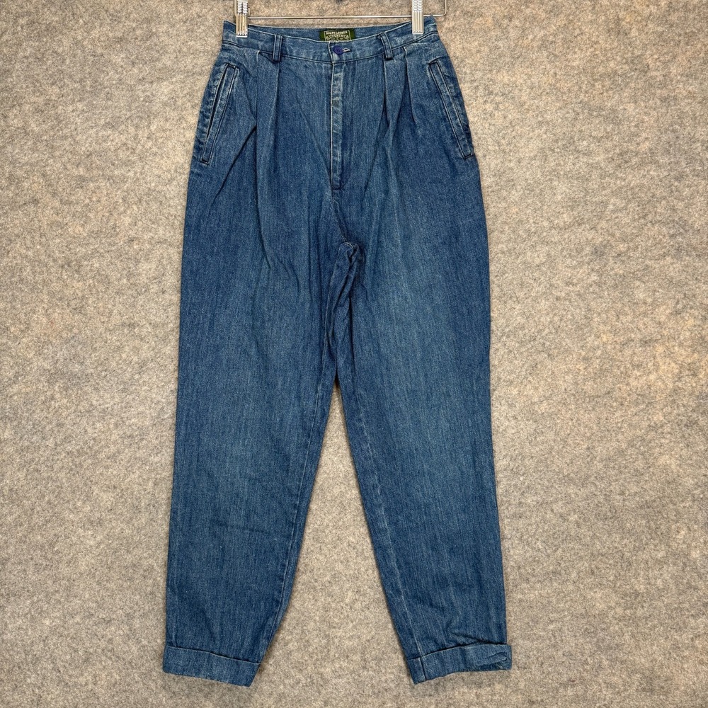 VTG Ralph‎ Lauren Country Pleated High Rise Denim Jeans Womens 4 Cuffed USA 90s